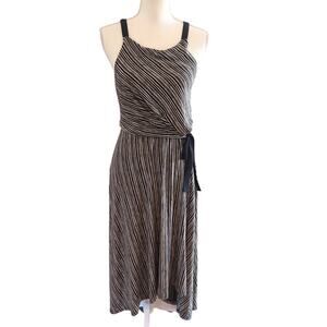 Maeve Anthropologie Gray Black Stripe Faux Wrap Salsola Hi Lo Midi Dress Size S